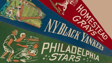 This spotlight exhibit highlights souvenir fan pennants from 1930s and 1940s Negro Leagues baseball teams.